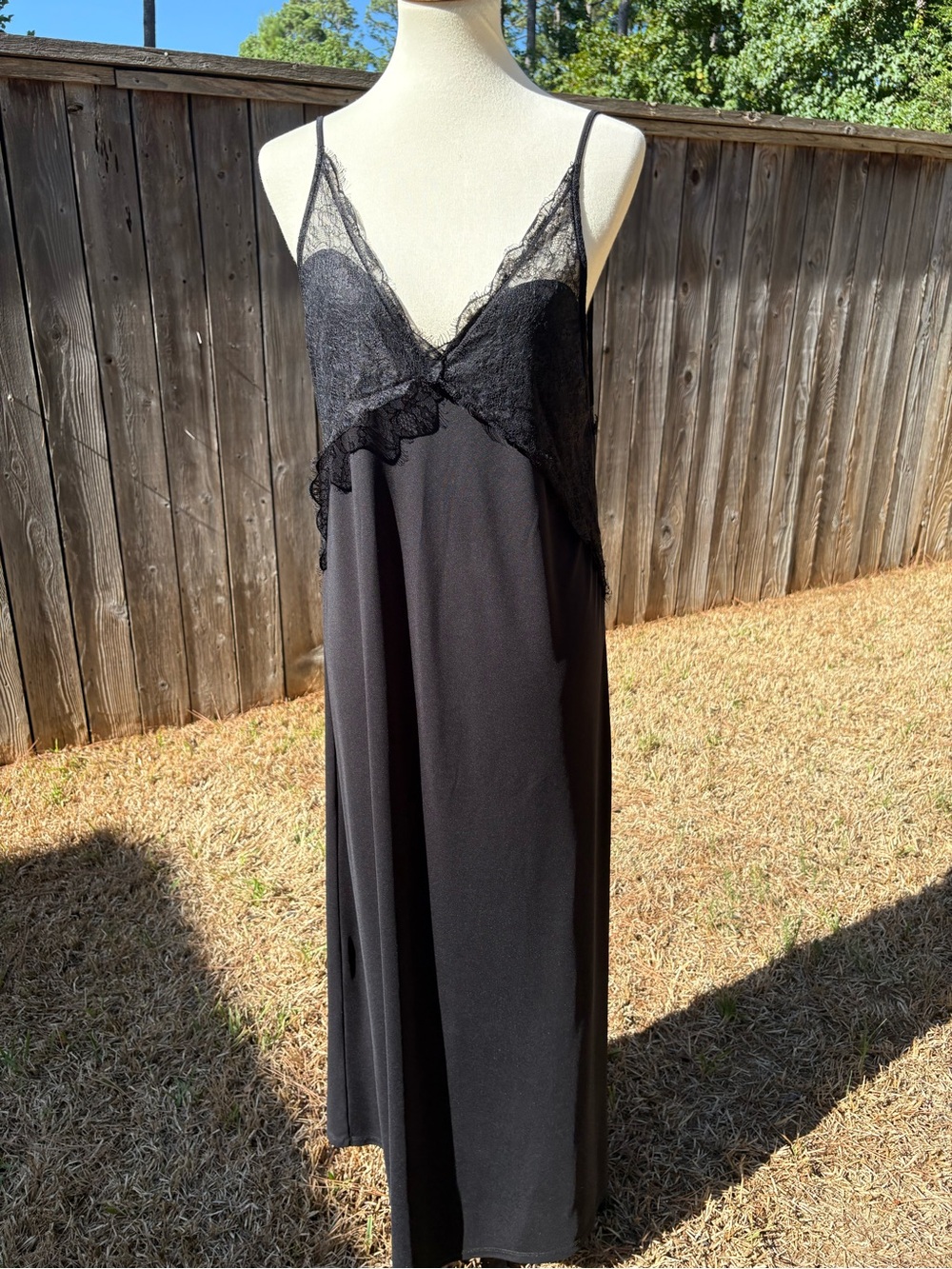 Zara Black Lace-Trim Maxi Slip Dress